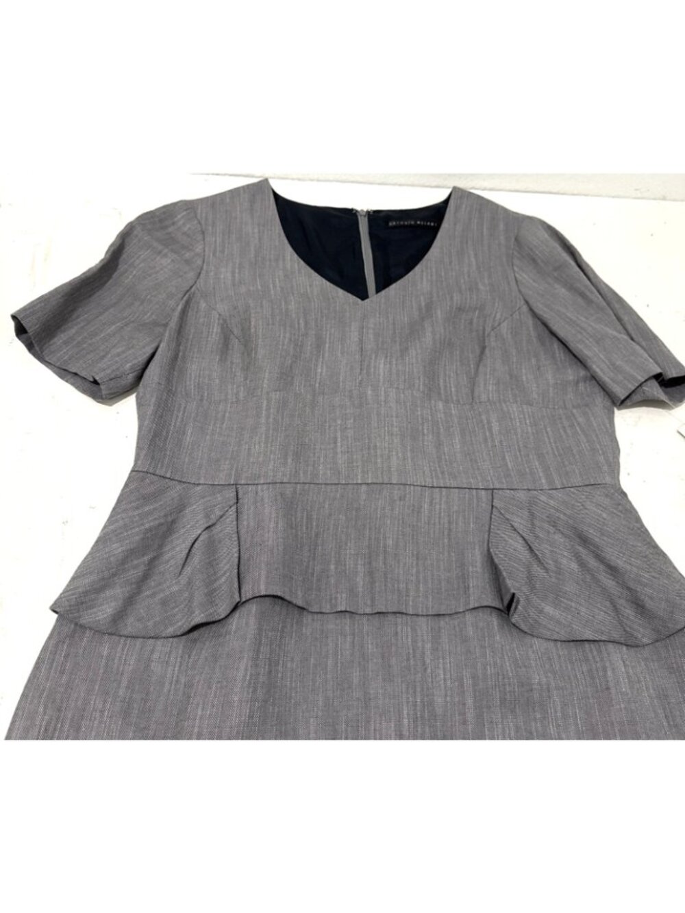 Antonio Melani Dress Navy Blue Gray Sheath Short Peplum Empire Size 14 - Picture 3 of 14
